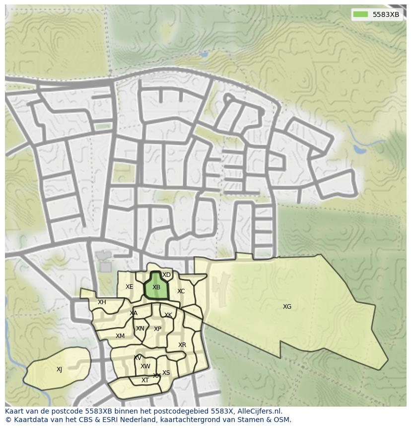 Afbeelding van het postcodegebied 5583 XB op de kaart.