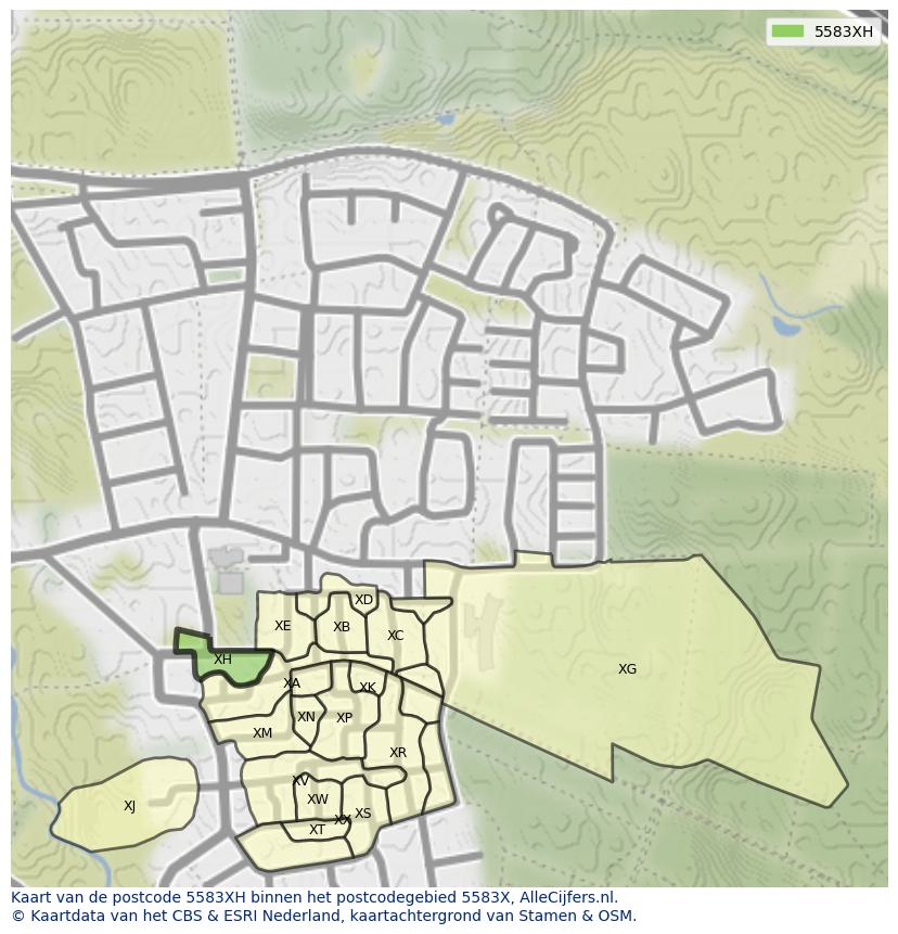 Afbeelding van het postcodegebied 5583 XH op de kaart.