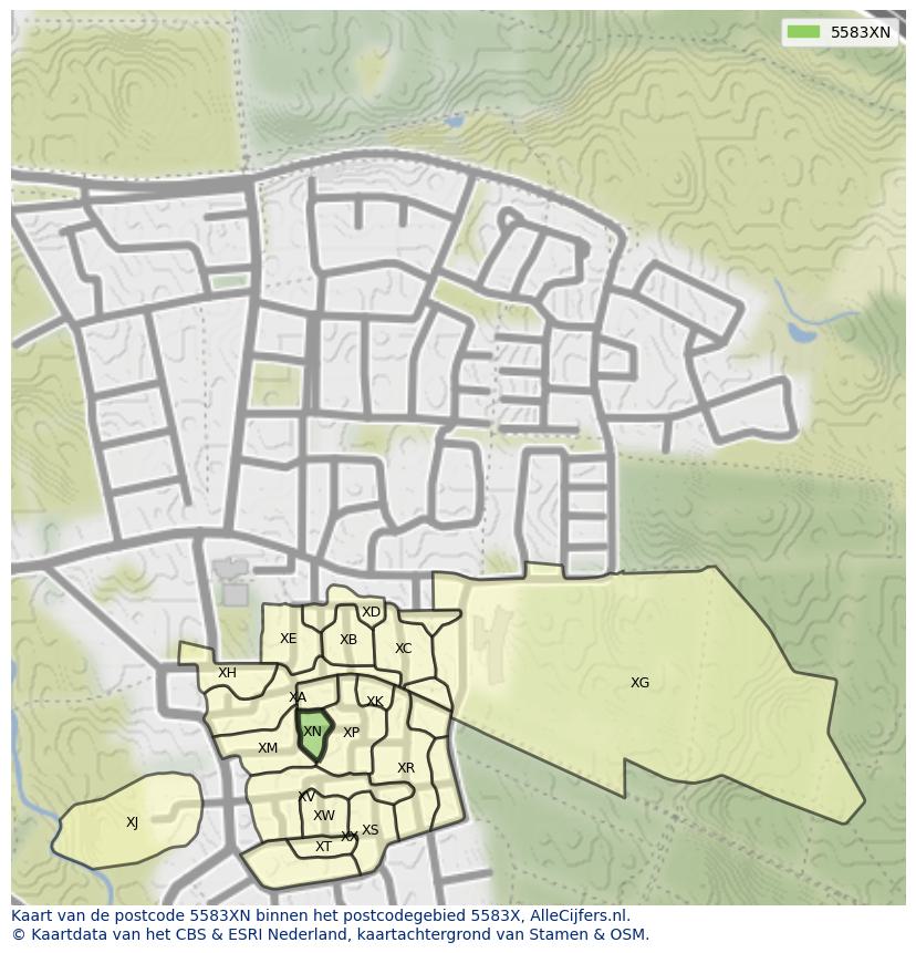 Afbeelding van het postcodegebied 5583 XN op de kaart.