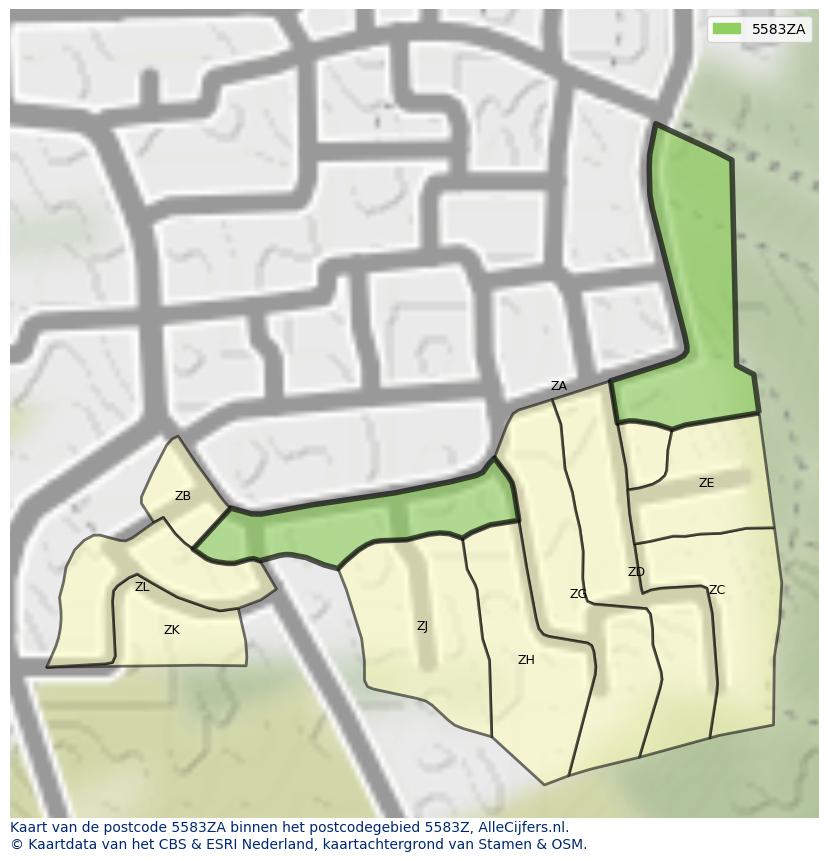 Afbeelding van het postcodegebied 5583 ZA op de kaart.