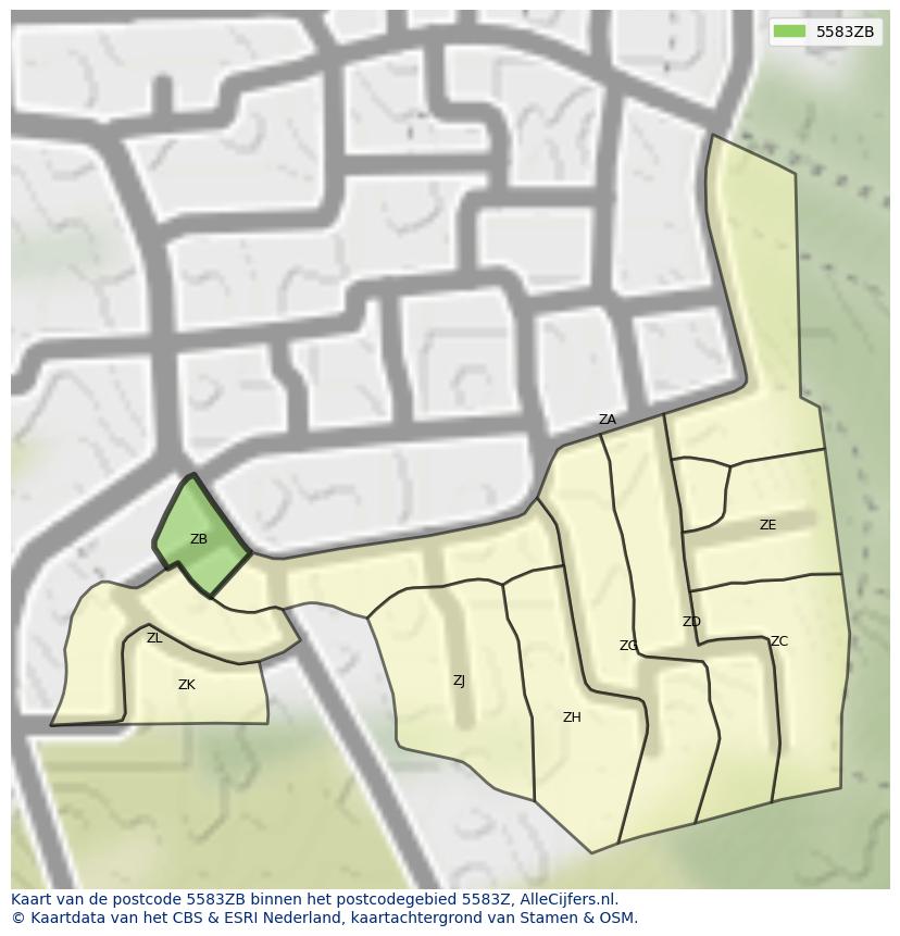 Afbeelding van het postcodegebied 5583 ZB op de kaart.