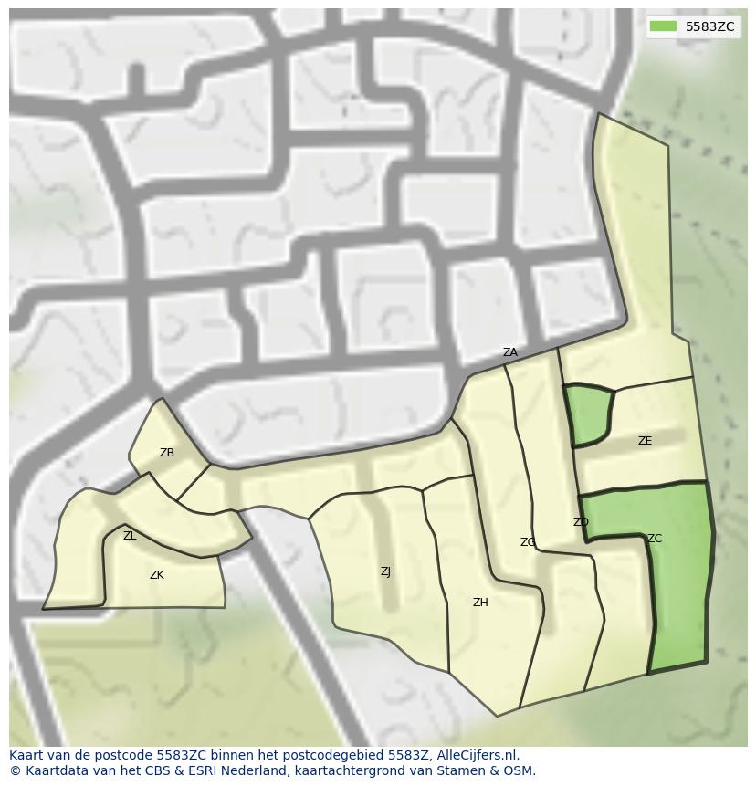 Afbeelding van het postcodegebied 5583 ZC op de kaart.