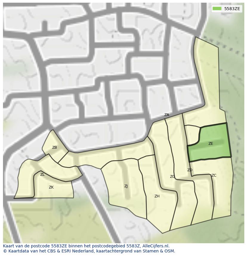 Afbeelding van het postcodegebied 5583 ZE op de kaart.