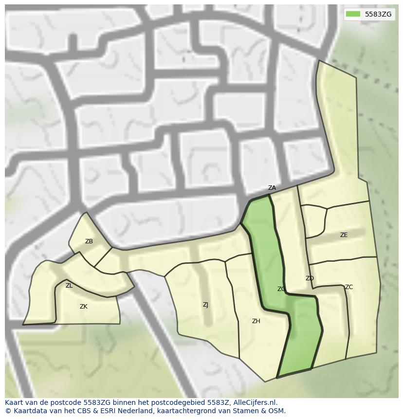 Afbeelding van het postcodegebied 5583 ZG op de kaart.