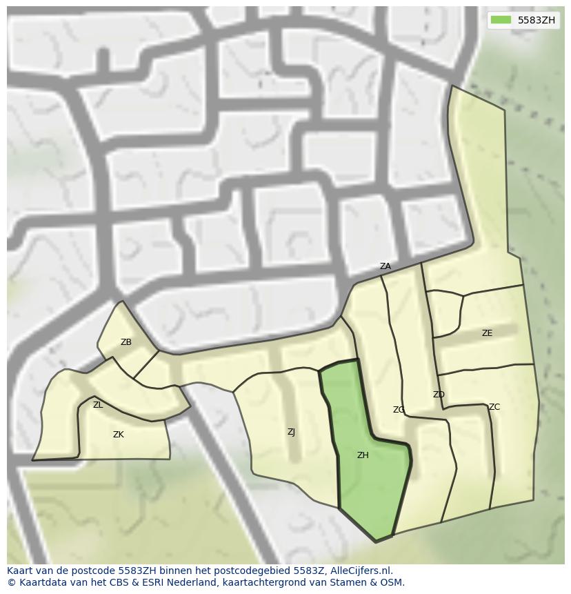 Afbeelding van het postcodegebied 5583 ZH op de kaart.