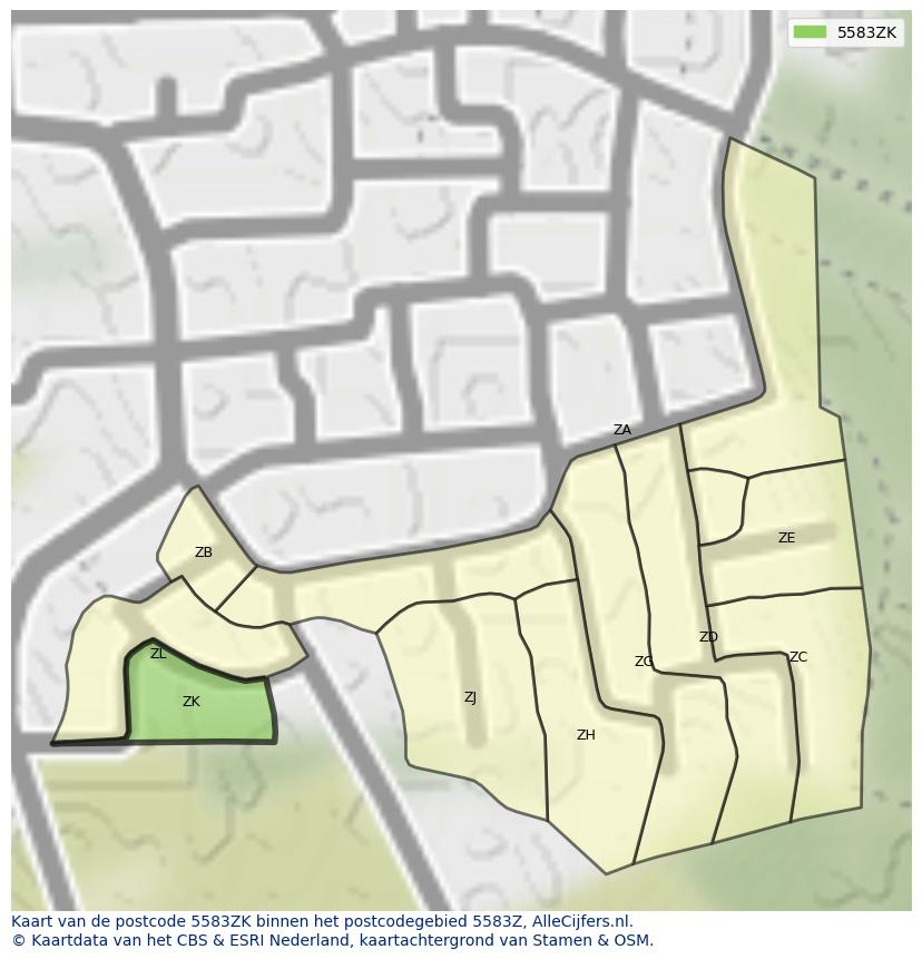 Afbeelding van het postcodegebied 5583 ZK op de kaart.