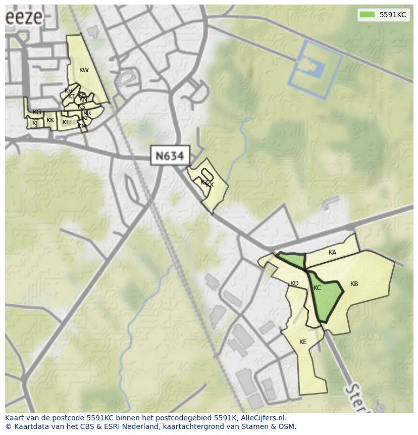 Afbeelding van het postcodegebied 5591 KC op de kaart.