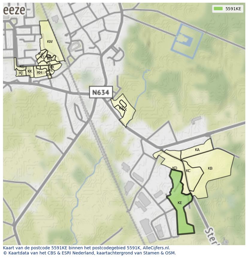 Afbeelding van het postcodegebied 5591 KE op de kaart.