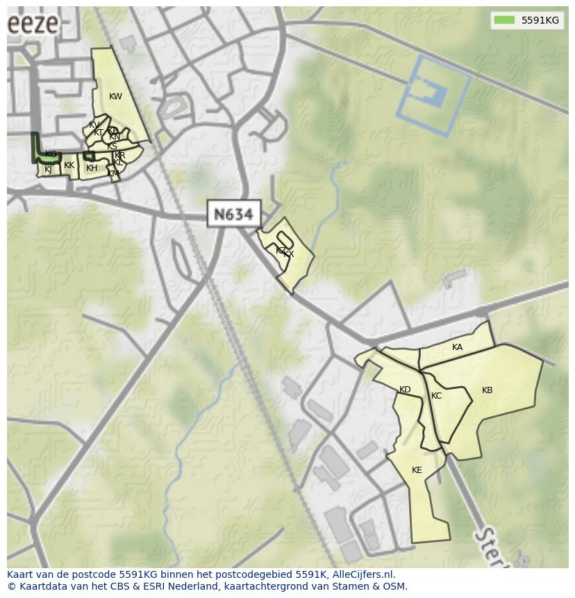 Afbeelding van het postcodegebied 5591 KG op de kaart.
