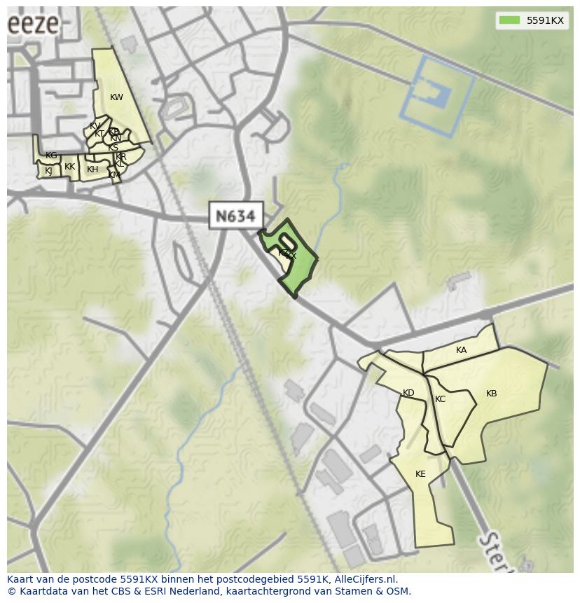Afbeelding van het postcodegebied 5591 KX op de kaart.