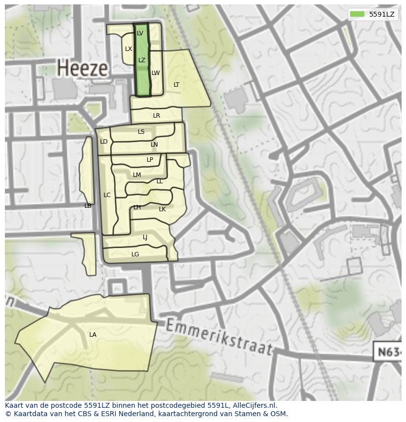 Afbeelding van het postcodegebied 5591 LZ op de kaart.