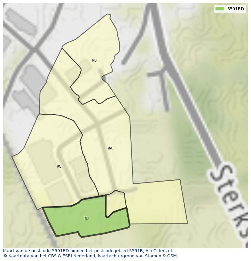Afbeelding van het postcodegebied 5591 RD op de kaart.