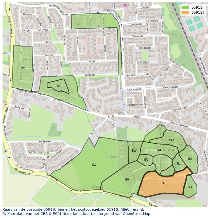 Afbeelding van het postcodegebied 5591 SJ op de kaart.