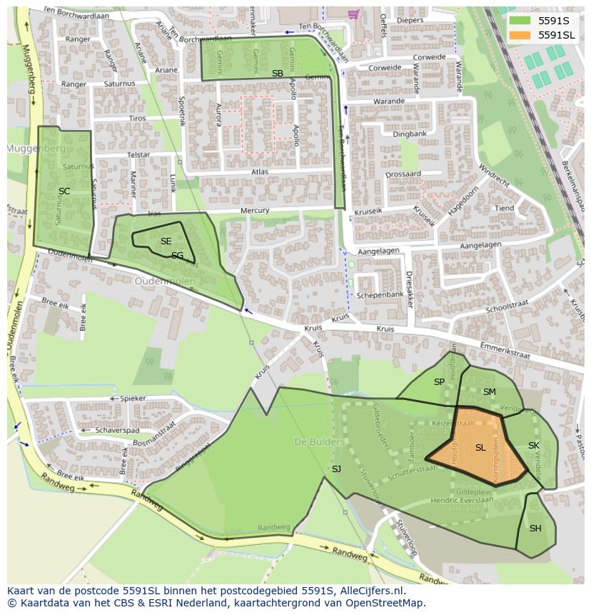 Afbeelding van het postcodegebied 5591 SL op de kaart.