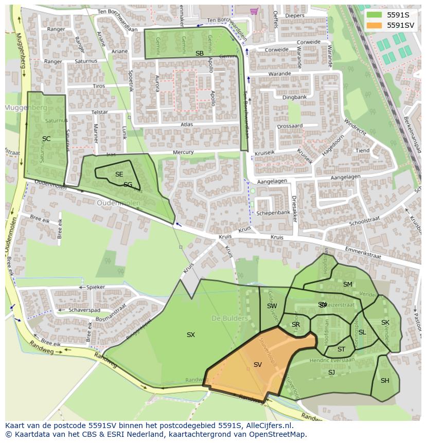 Afbeelding van het postcodegebied 5591 SV op de kaart.