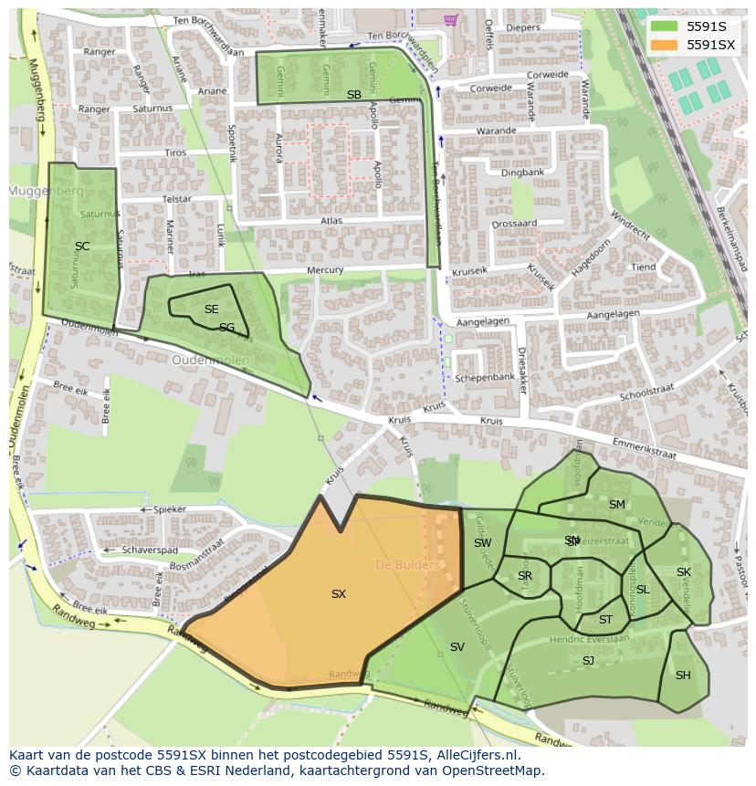 Afbeelding van het postcodegebied 5591 SX op de kaart.