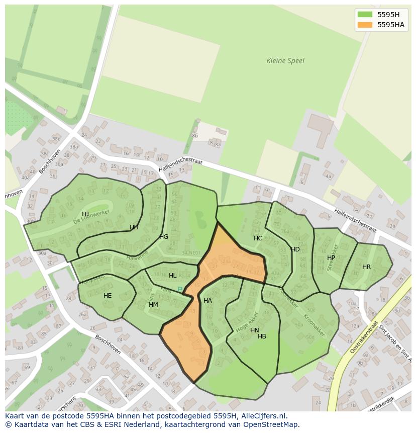 Afbeelding van het postcodegebied 5595 HA op de kaart.