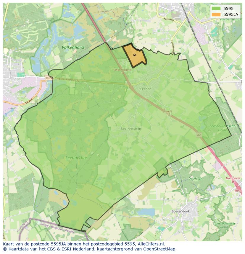 Afbeelding van het postcodegebied 5595 JA op de kaart.