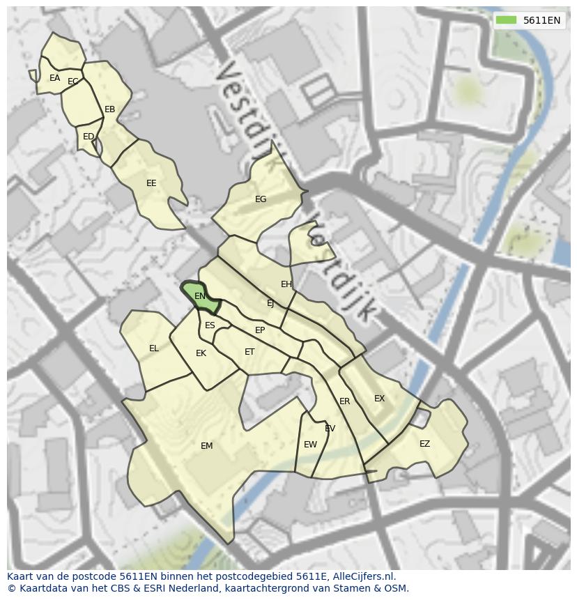 Afbeelding van het postcodegebied 5611 EN op de kaart.