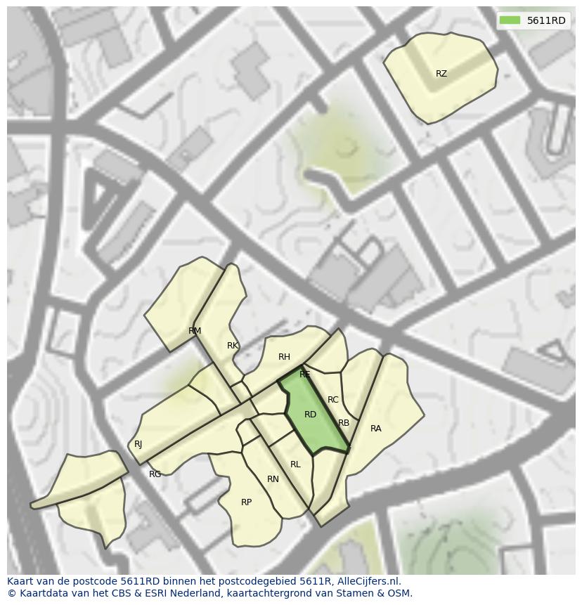 Afbeelding van het postcodegebied 5611 RD op de kaart.