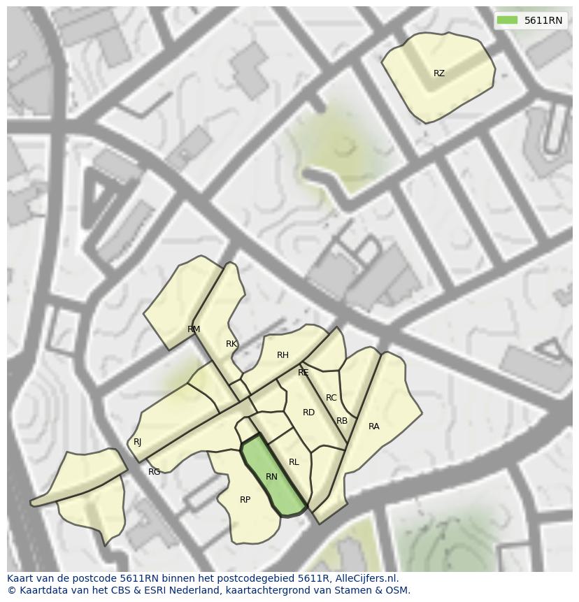 Afbeelding van het postcodegebied 5611 RN op de kaart.