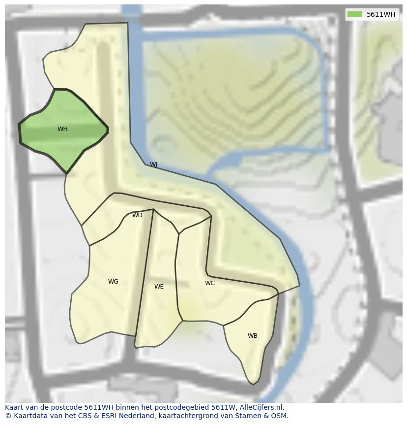 Afbeelding van het postcodegebied 5611 WH op de kaart.