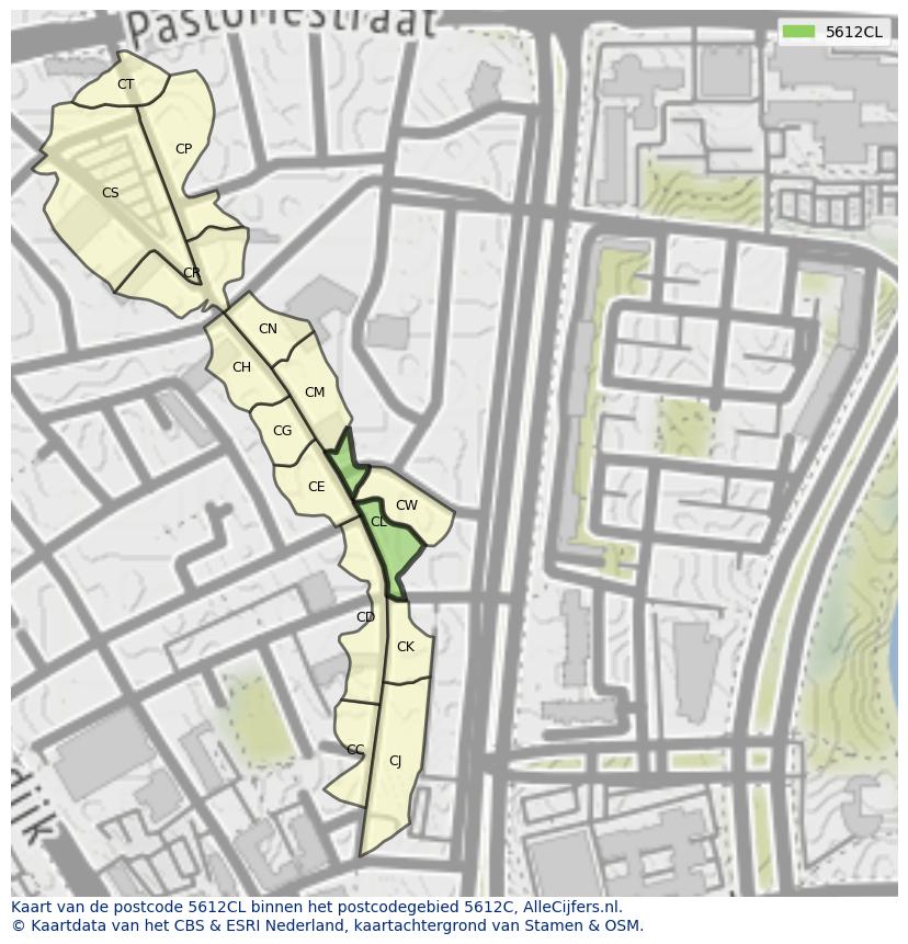 Afbeelding van het postcodegebied 5612 CL op de kaart.