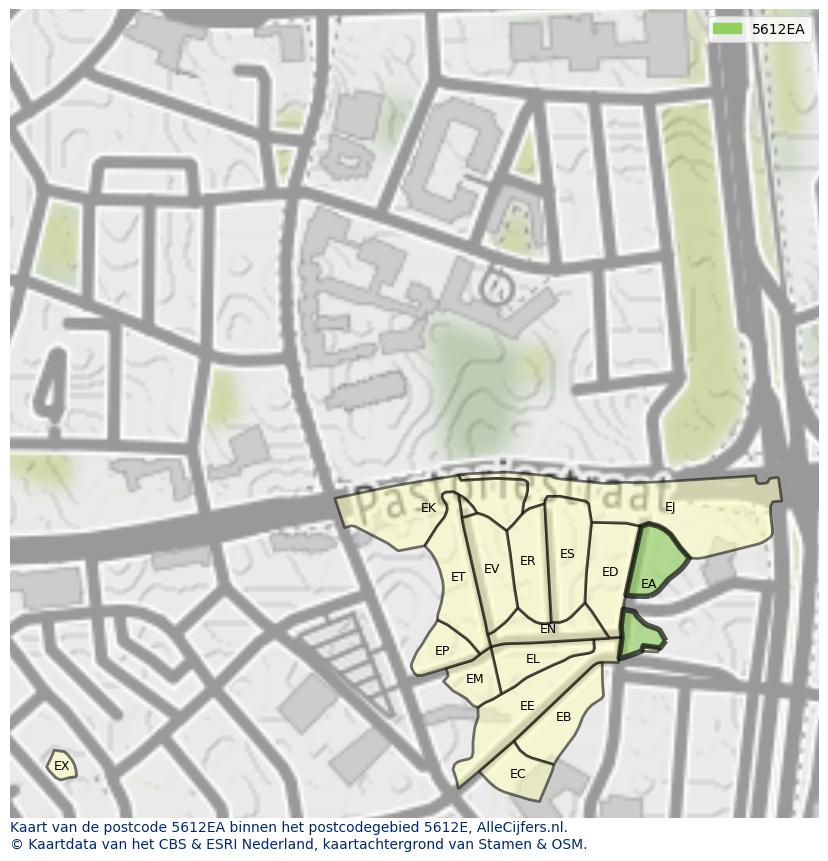 Afbeelding van het postcodegebied 5612 EA op de kaart.