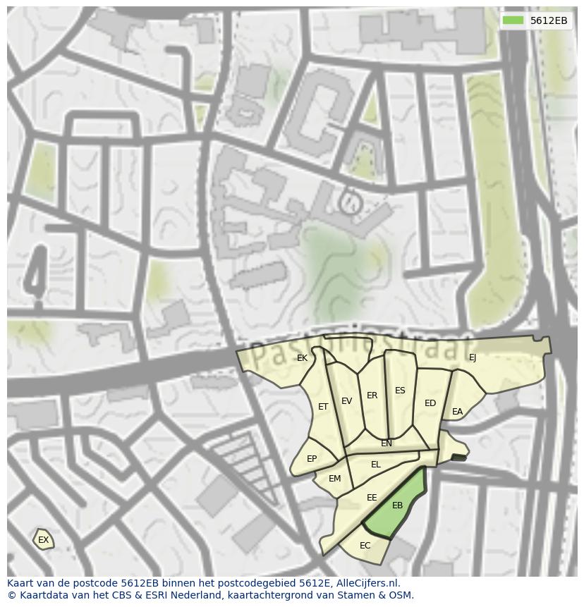 Afbeelding van het postcodegebied 5612 EB op de kaart.