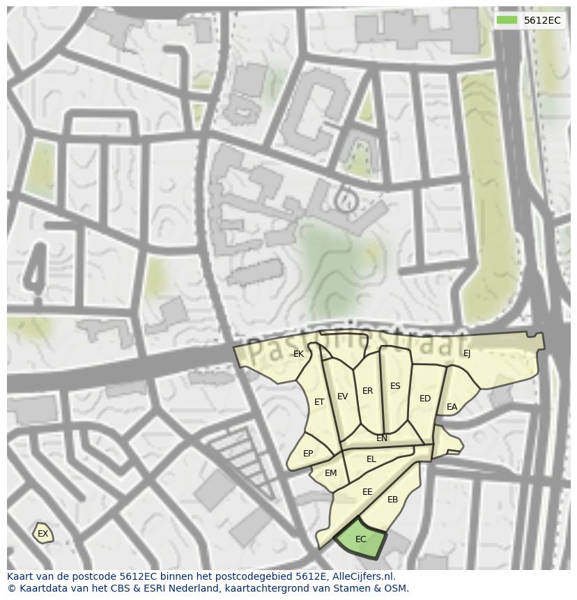 Afbeelding van het postcodegebied 5612 EC op de kaart.