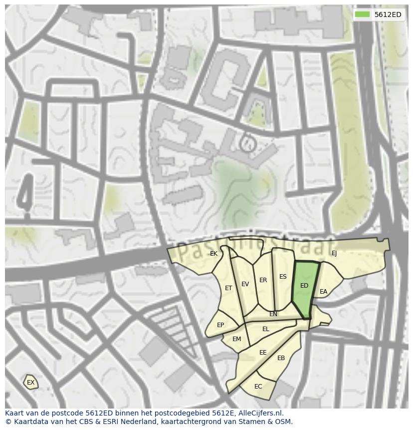 Afbeelding van het postcodegebied 5612 ED op de kaart.