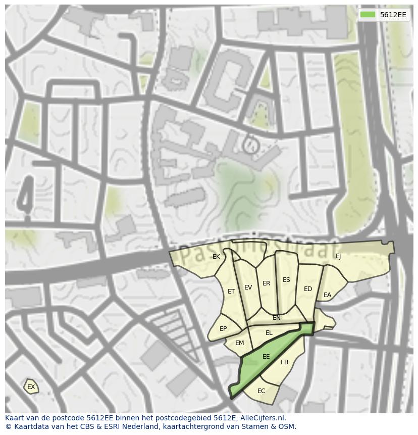 Afbeelding van het postcodegebied 5612 EE op de kaart.