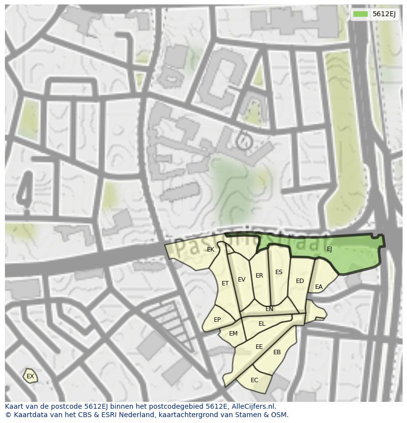 Afbeelding van het postcodegebied 5612 EJ op de kaart.