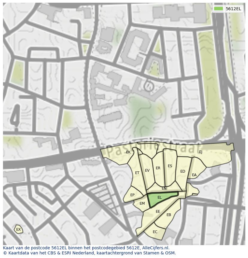 Afbeelding van het postcodegebied 5612 EL op de kaart.