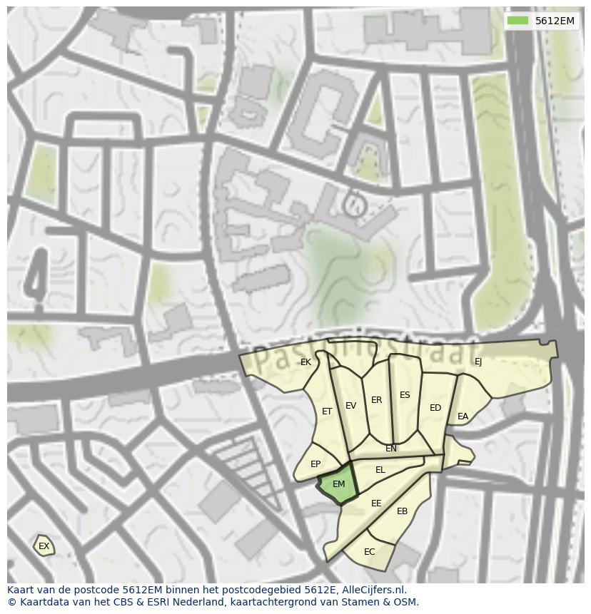 Afbeelding van het postcodegebied 5612 EM op de kaart.