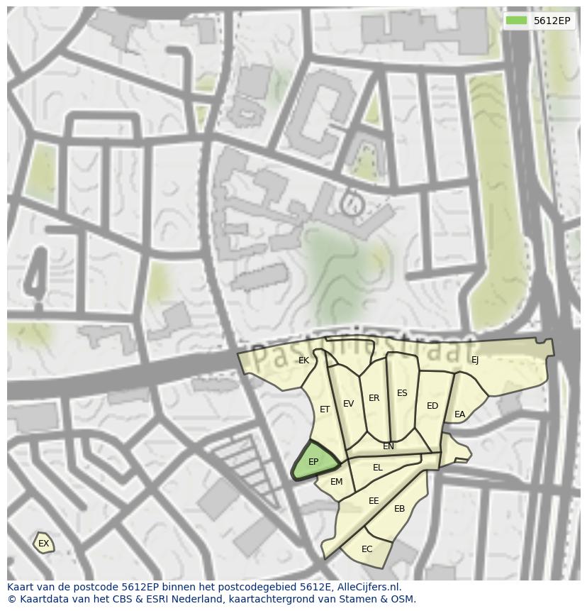 Afbeelding van het postcodegebied 5612 EP op de kaart.