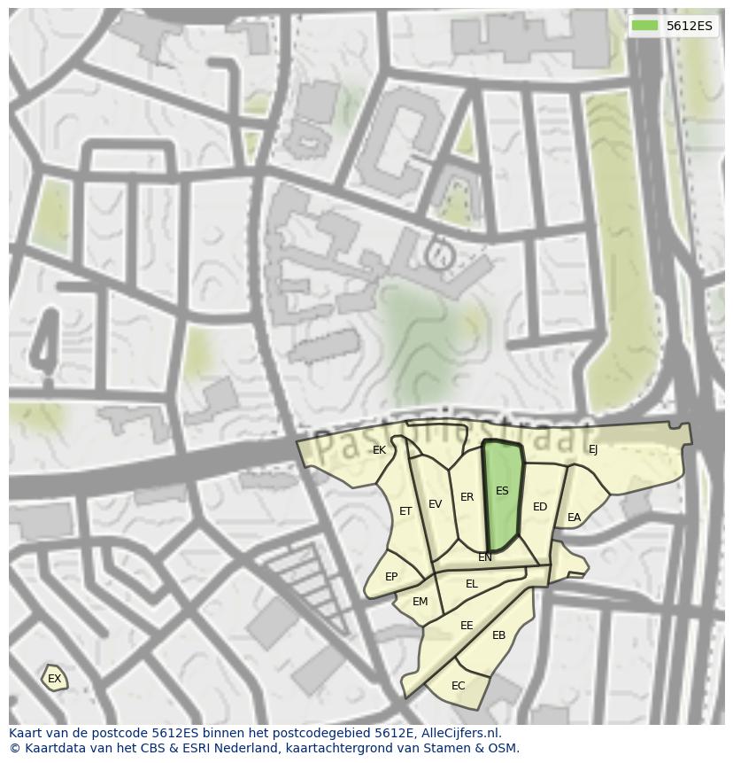 Afbeelding van het postcodegebied 5612 ES op de kaart.