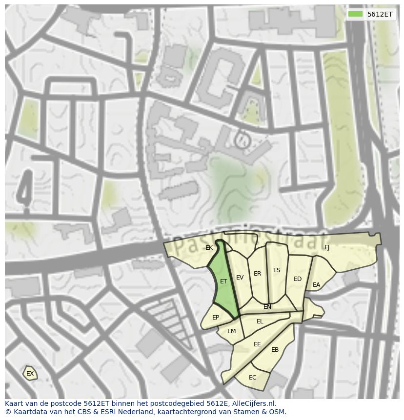 Afbeelding van het postcodegebied 5612 ET op de kaart.