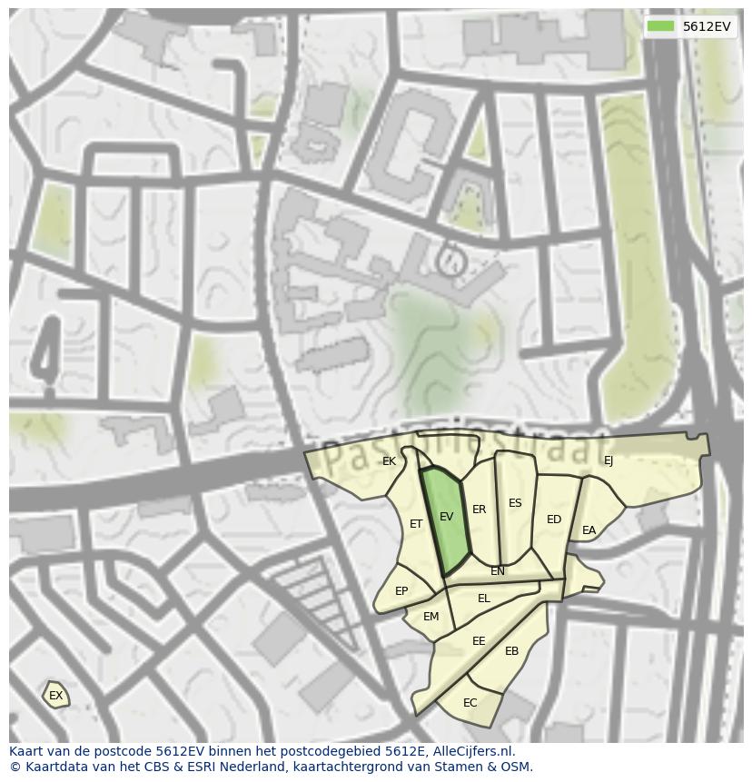 Afbeelding van het postcodegebied 5612 EV op de kaart.