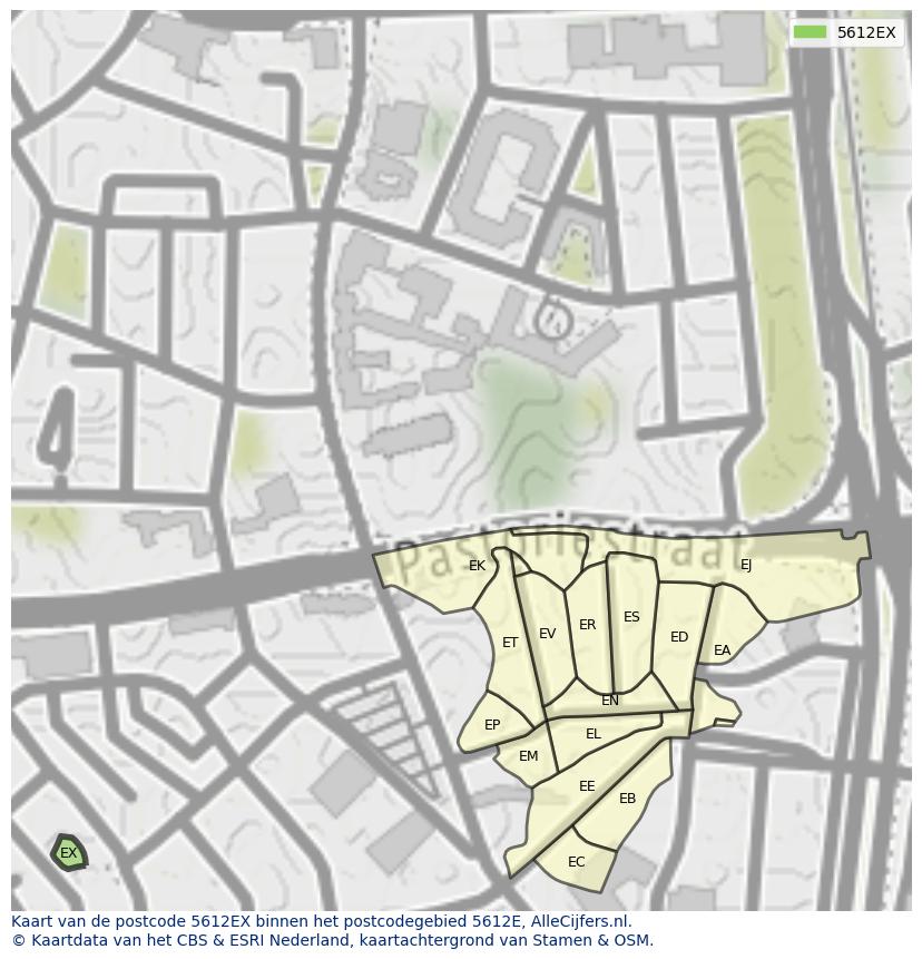Afbeelding van het postcodegebied 5612 EX op de kaart.