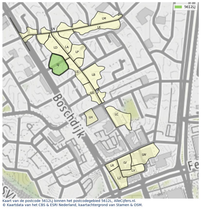 Afbeelding van het postcodegebied 5612 LJ op de kaart.