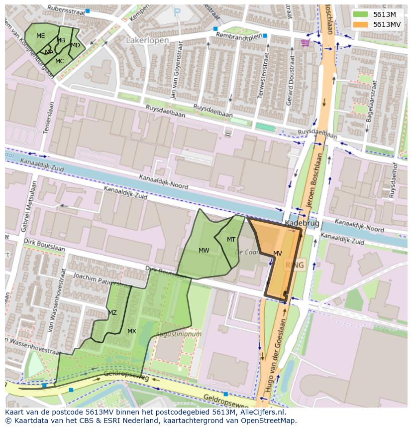 Afbeelding van het postcodegebied 5613 MV op de kaart.