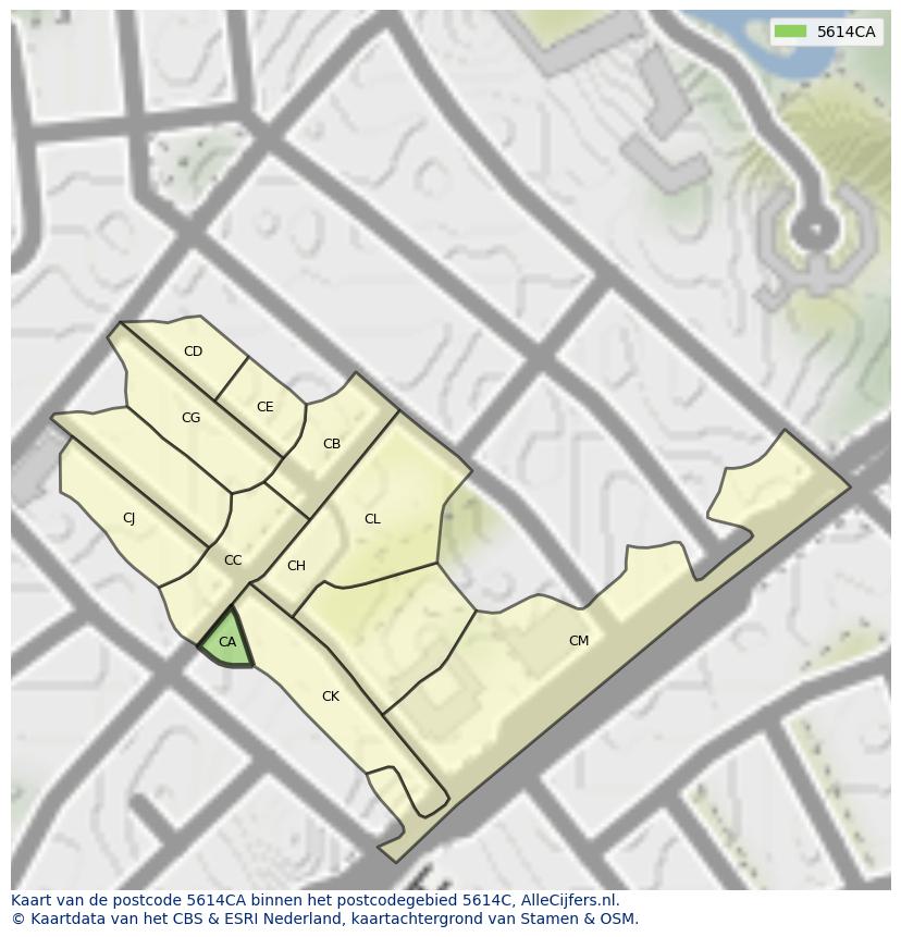 Afbeelding van het postcodegebied 5614 CA op de kaart.