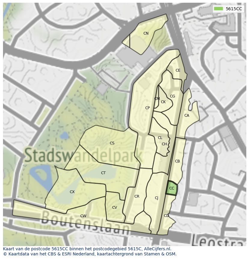 Afbeelding van het postcodegebied 5615 CC op de kaart.