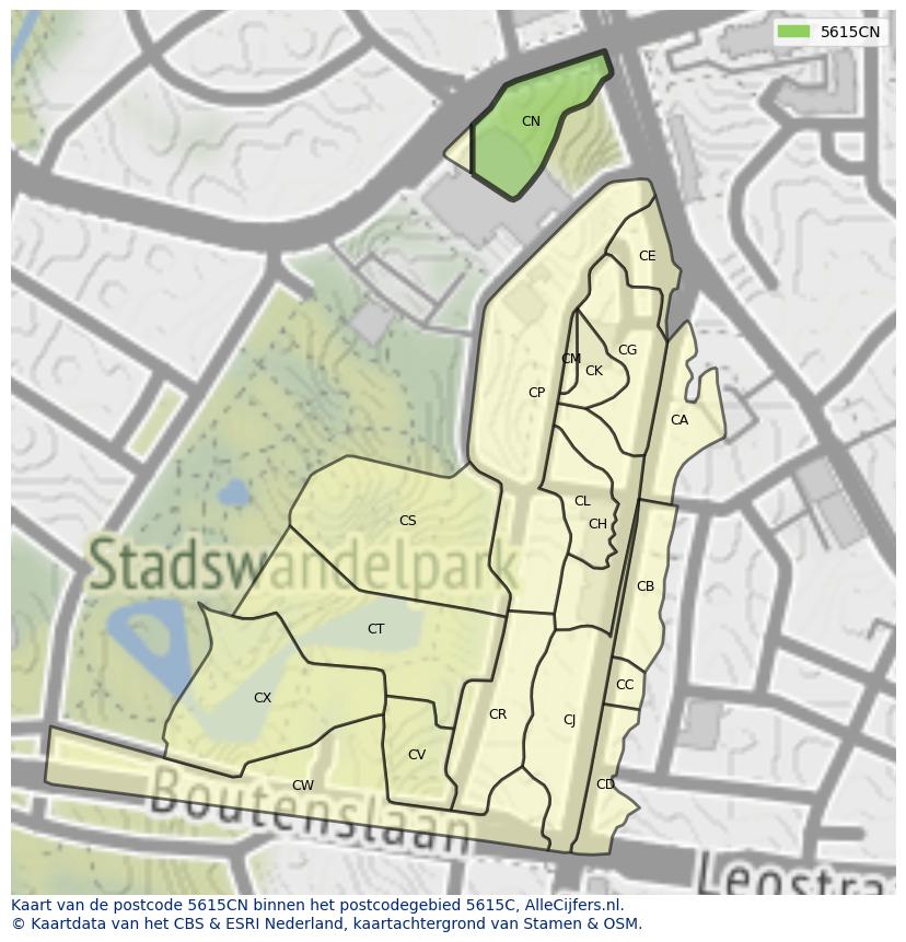 Afbeelding van het postcodegebied 5615 CN op de kaart.