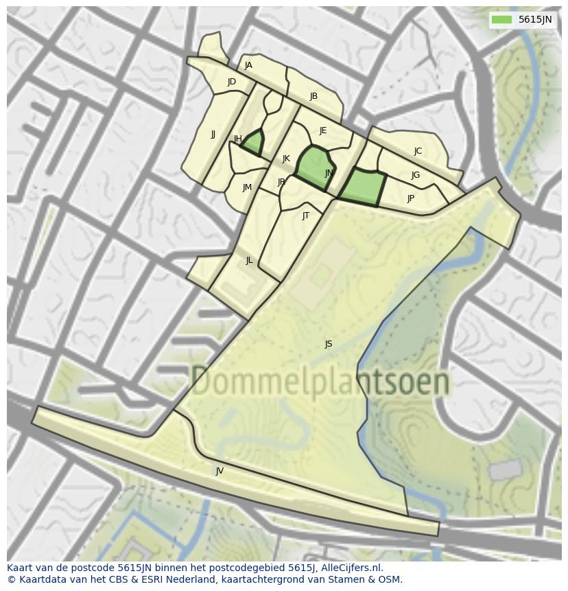 Afbeelding van het postcodegebied 5615 JN op de kaart.