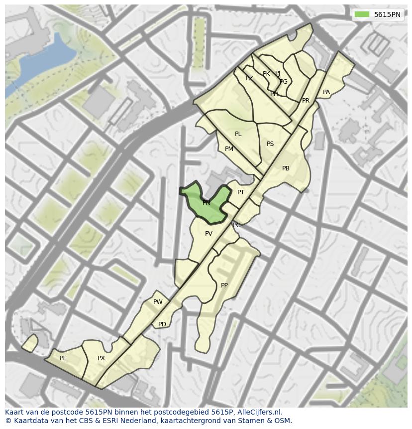 Afbeelding van het postcodegebied 5615 PN op de kaart.