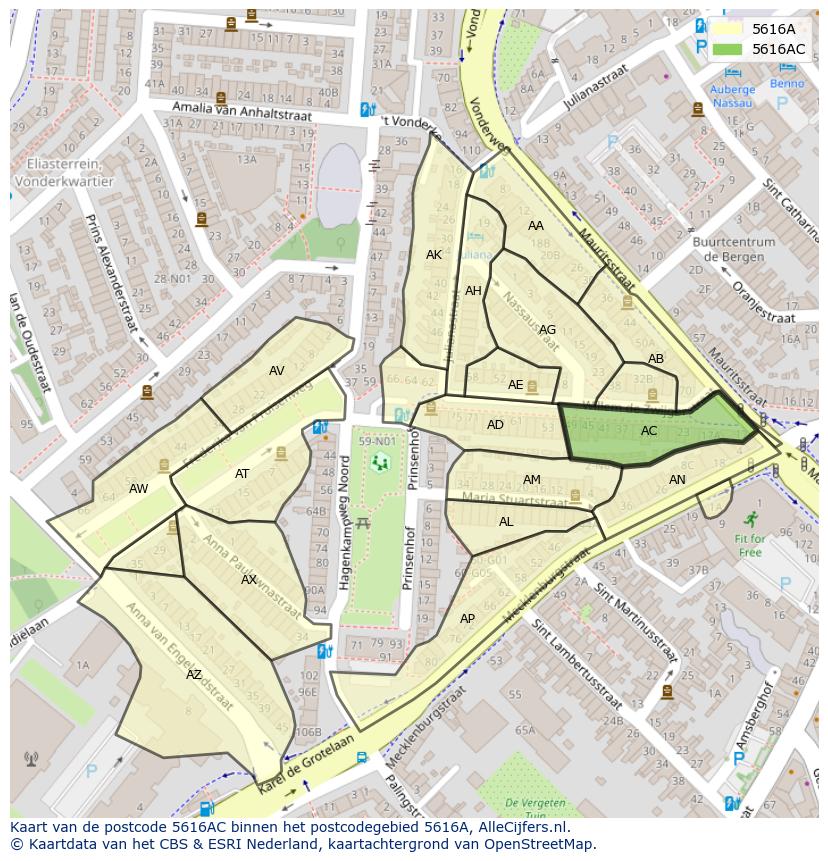 Afbeelding van het postcodegebied 5616 AC op de kaart.