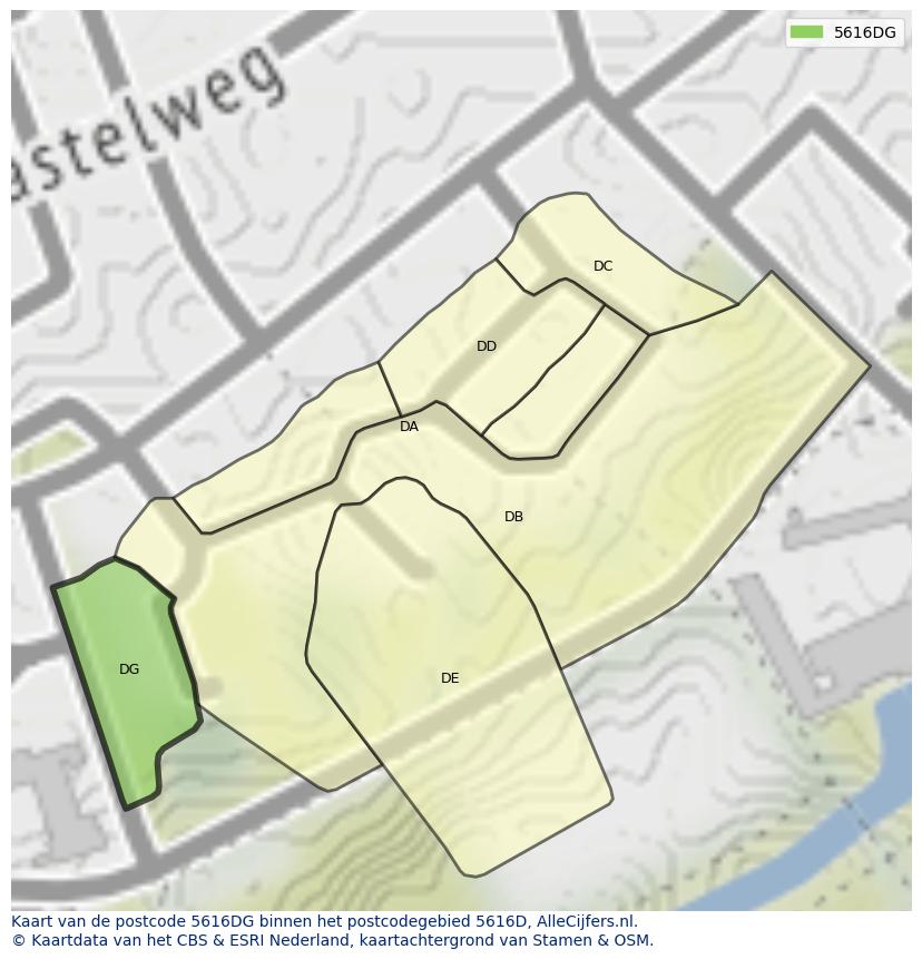 Afbeelding van het postcodegebied 5616 DG op de kaart.