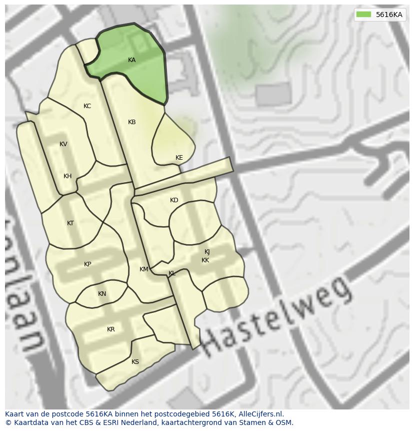 Afbeelding van het postcodegebied 5616 KA op de kaart.
